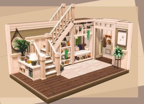 Sims Library Room, Sims 4 Tiny Home Ideas, Entryway Ideas Sims 4, Sims 4 Front Room Ideas, Sims 4 Houses Room Ideas, The Sims 4 Entrance Ideas, Bloxburg Exterior Layout, Sims 4 House Design Interior, Sims4 Interior Design