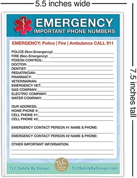 Amazon.com: Emergency Contact Cards in Magnetic Sleeve Home Alone 5” x 7” Doctor Approved Refrigerator Safety Important Phone Numbers Call List (2 Cards and 1 Magnetic Sleeve, Blue Medical ICE): Pet Supplies Important Phone Numbers Printable Free, Emergency Phone Numbers Printable, Fridge List, Emergency Preparedness Kit List, Contact Card Template, Ahg Badge, Medical Printables, Emergency Contact List, Emergency Preparedness Food Storage