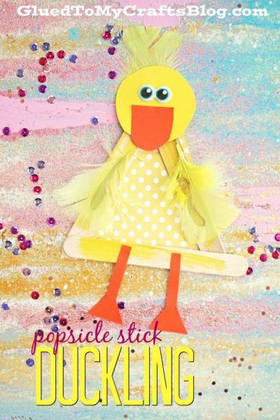 Popsicle Stick Duckling – Kid Craft - Spring Themed Art Project For Children To Recreate - Easter Kids Craft - Ugly Duckling Book Duckling Craft, Kids Crafts January, Yellow Duckling, Make Way For Ducklings, Duck Crafts, Mug Photo, Easter Preschool, Fun Crafts To Do, Spring Crafts For Kids