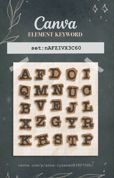 Keywords For Canva Elements, Codes For Canva Elements, Canva Vintage Template, Canva 3d Alphabet, Scrapbook Letters Canva, Canva Elements Keyword School, Canva Journal Ideas, Elemen Canva Vintage, Canva Vintage Elements