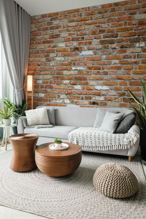 Wallpaper trends to try for 2021 including wallpaper panelling, botanical, tropical, brick, floral and palm trees. #melaniejadedesign #wallpaper #interiors #interiortrends Wallpaper Panelling, Brick Wall Interior Living Room, Brick Wallpaper Living Room, Brick Wall Living Room, Brick Living Room, Brick Wall Wallpaper, Brick Interior Wall, Brick Interior, Porch Colors