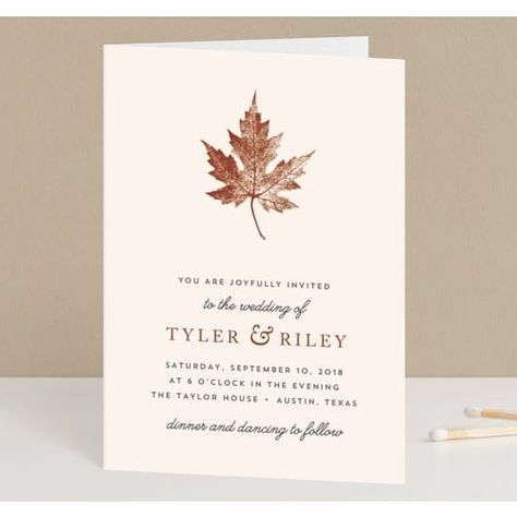 Wedding Invitations Canada, Cozy Fall Wedding, Autumn Wedding Invitations, Fall Leaf Wedding, Wedding Invitation Styles, Mountain Wedding Invitations, Rustic Wedding Invitations, Romantic Rustic Wedding, Autumn Weddings