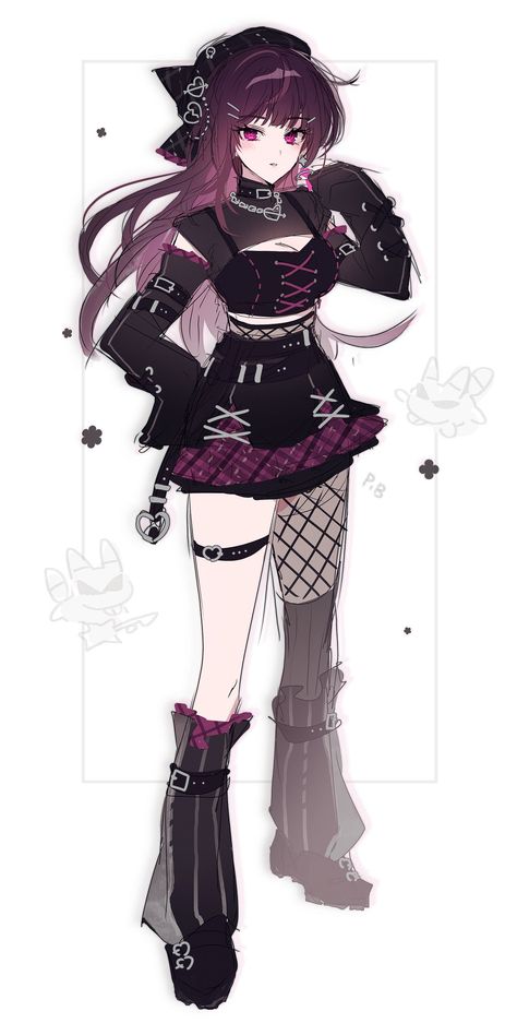 Emo Designs, Girl With Purple Hair, Vtuber Ideas, Naruto Clothing, Vtuber Design, Goth Outfit Ideas, Pastel Goth Outfits, Vtuber Model, Pastel Outfit