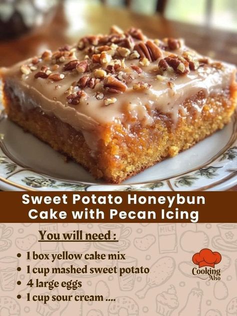 Cajun Desserts, Honeybun Cake, Mashed Sweet Potato, Box Cake Recipes, Easy Bake Oven, Sweet Potato Cake, Comfort Food Southern, Yellow Cake, Yellow Cake Mixes