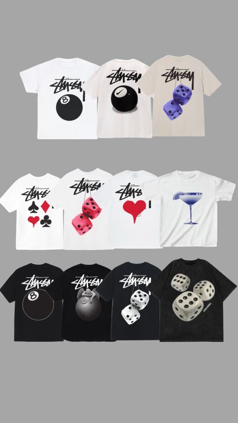 Stüssy tees 😍🍄 #style #fashion #fyp #streetwear #8ball #nike #stüssy #dice #tee #white #black #outfit Stussy Fuzzy Dice Tee, Stussy Clothes, White Black Outfit, Stussy Dice, Spicy Jam, Stussy T Shirt, Stussy Clothing, Stussy Tee, Diy Gifts For Him