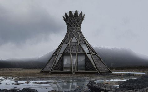 ORKA Teepee House | InsideHook Modern Teepee House, Native American Inspired Architecture, Tipi House, Teepee House, Residential Building Entrance, Green Architecture Concept, Biomimicry Architecture, Metal Buildings With Living Quarters, Pyramid House