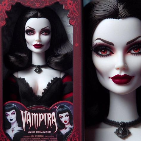 Vampira Maila Nurmi, Barbie Makeover, Maila Nurmi, Scale Dress, Vampire Barbie, Enchanted Creatures, Halloween Barbie, The Munster, Barbie Pics