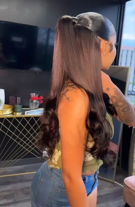 Half Up Half Down Hair Black Women Straight, Bhaddie Hairstyle, Crown Inspiration, Business Hair, Sleek Ponytail Hairstyles, Black Ponytail Hairstyles, Quick Weave Hairstyles, Braids Hairstyles Pictures, Sew Ins