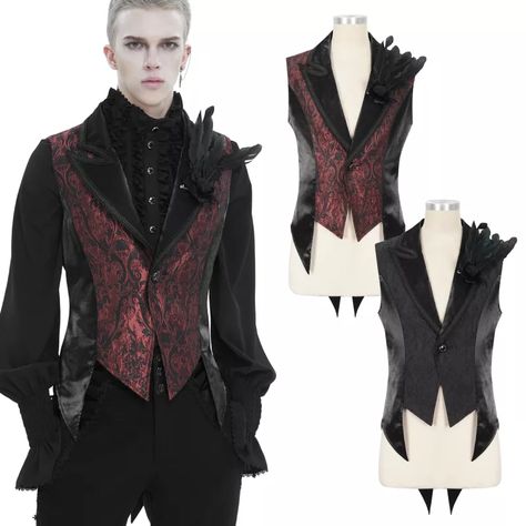 Goth Mens Fashion, Victorian Waistcoat, Gothic Suit, Virgil Finlay, Feather Party, Cosplay Design, Gothic Fashion Victorian, Vampire Wedding, Vampire Clothes