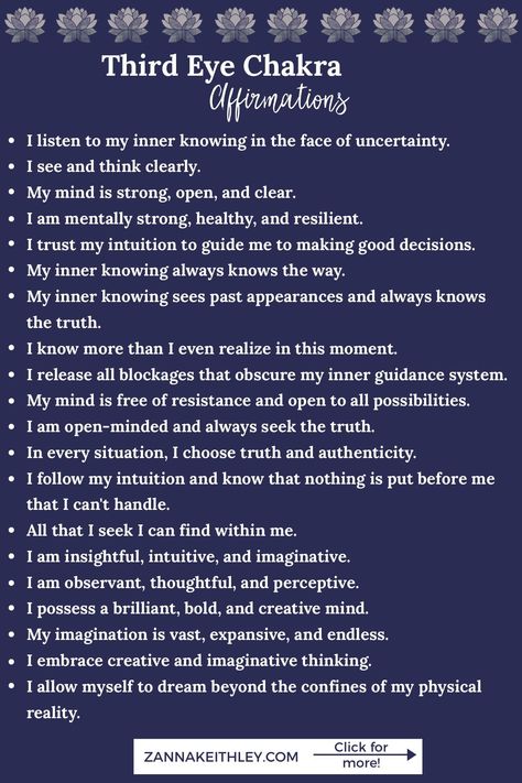 Third Eye Chakra Healing Affirmations, Open Third Eye, Clairvoyant Affirmations, Third Eye Affirmations, Third Eye Chakra Healing, Opening Third Eye, Clarity Affirmations, Third Eye Chakra Affirmation, How To Open Your Third Eye