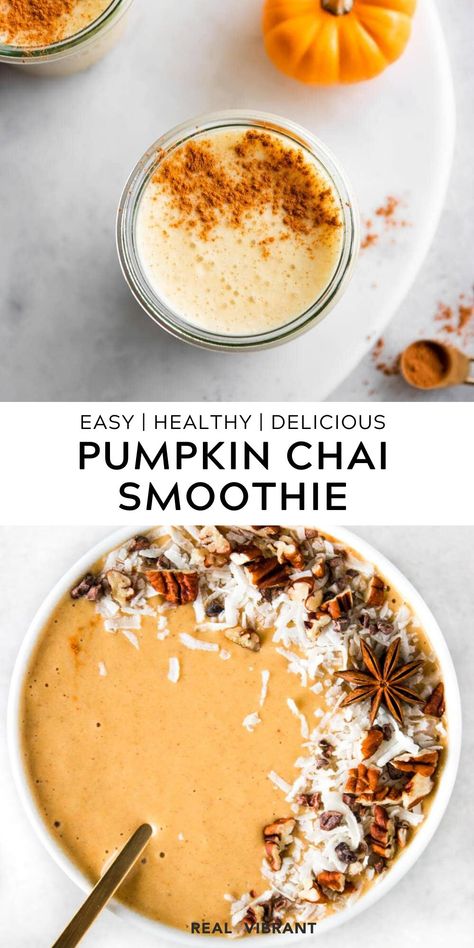 Chai Smoothie Recipes, Smoothie Pumpkin, Chai Smoothie, Fall Smoothies, Pumpkin Smoothie, Pumpkin Chai, Appetizer Ideas, Recetas Keto, Pumpkin Pecan