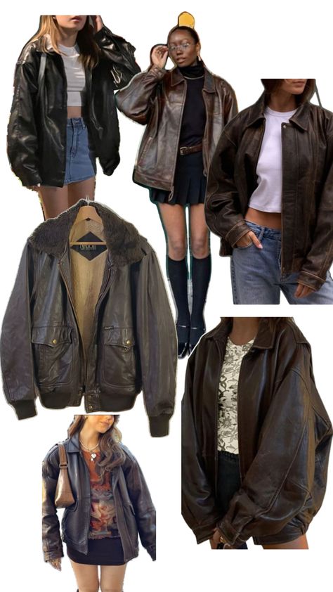 Motel Rocks Jacket, Leather Jacket Black Outfit, Downtown Leather Jacket, Cute Outfits With Leather Jackets, How To Style A Brown Leather Jacket, Vintage Leather Jacket Outfits Women, Outfits With Brown Leather Jacket, Aesthetic Jacket Outfit, Styling Brown Leather Jacket