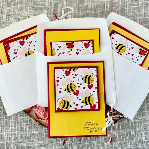 Bee My Valentine Stampin Up Cards, Su Bee My Valentine, Bee Valentine Cards, Stampin Up Bee My Valentine, Bee Mine Valentine Stampin Up Cards, Bee My Valentine Card, Easy Valentine Cards, Diy Bee, Bee Valentine