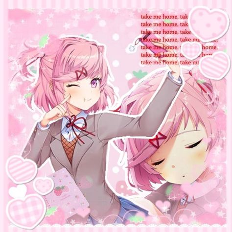 Ddlc Kawaiicore, Natsuki Cutecore, Ddlc Cutecore, Literature Club Natsuki, Doki Doki Literature Club Natsuki, Kawaii Images, Natsuki Ddlc, Pink Edit, Kawaii Icons