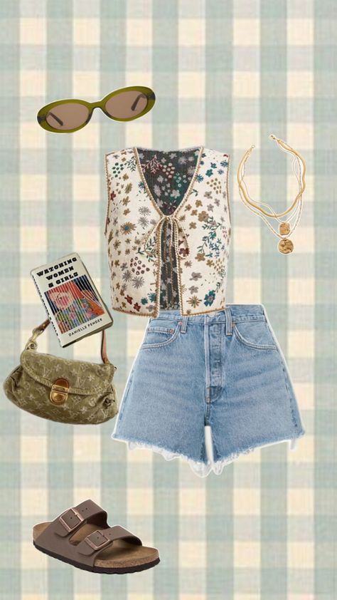 It Girl Outfit, Gold Layered Necklaces, Necklaces Green, Vest Denim, Birkenstock Outfit, Louis Vuitton Purse, Summer Outfit Ideas, Summer Hot, Trendy Summer Outfits