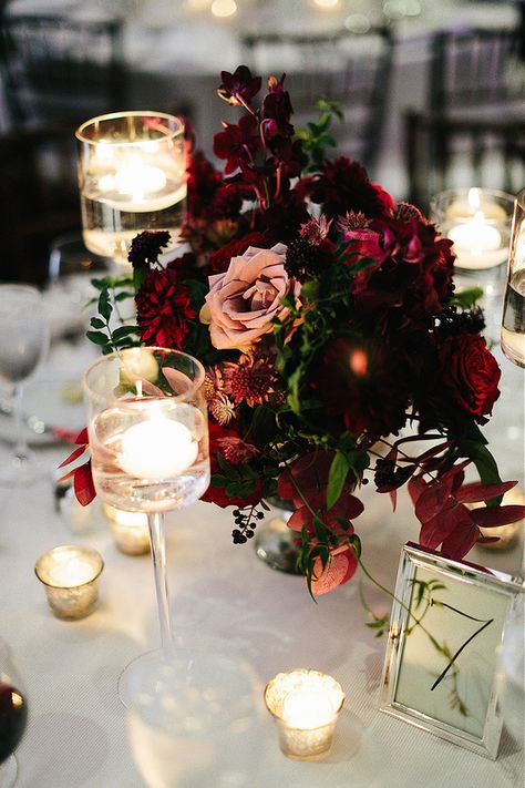 Moody Centerpieces Wedding, Deep Red Wedding Flowers, Round Wedding Tables, Industrial Wedding Decor, Table Elements, Dark Wedding Theme, Burgundy And Blush Wedding, Pavilion Wedding, Red Wedding Flowers