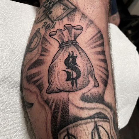 #Tattoos,Dollar Sign Tattoo Married To The Money Tattoo, 100 Tattoo Money, Bag Of Money Tattoo, Tattoo Money Dollar, Money Symbol Tattoo, Money Bag Tattoo Design, Moneybag Tattoos, Money Sign Tattoo, Cash Tattoo