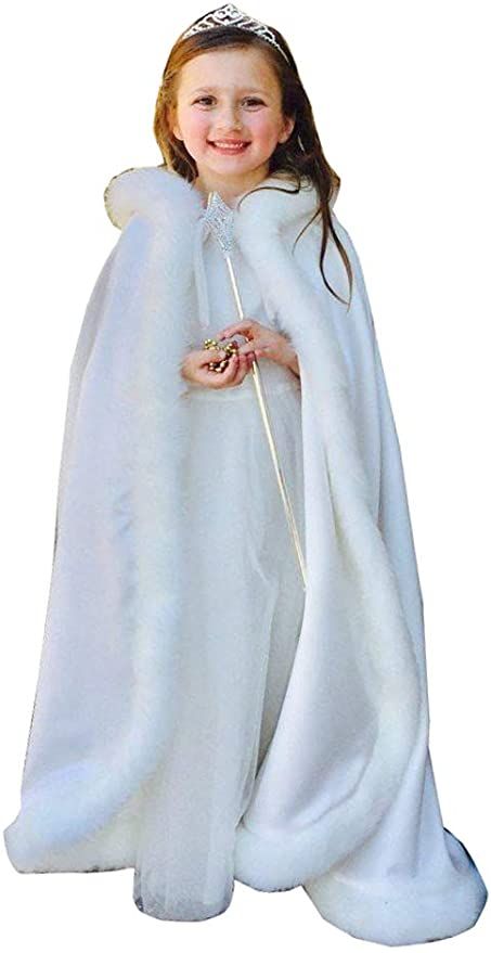 Amazon.com: Portsvy Girl's White Winter Cloak Princess Cape with Fur Trim Flower Girl Cape Junior Bridesmaid Hooded Winter Robes : Clothing, Shoes & Jewelry White Dress Cloak, White Cape With Hood, Winter Wedding Cloak, Winter Cloak Medieval, White Fur Cloak, Princess Cape, Winter Cloak, Girls Cape, Winter Robes