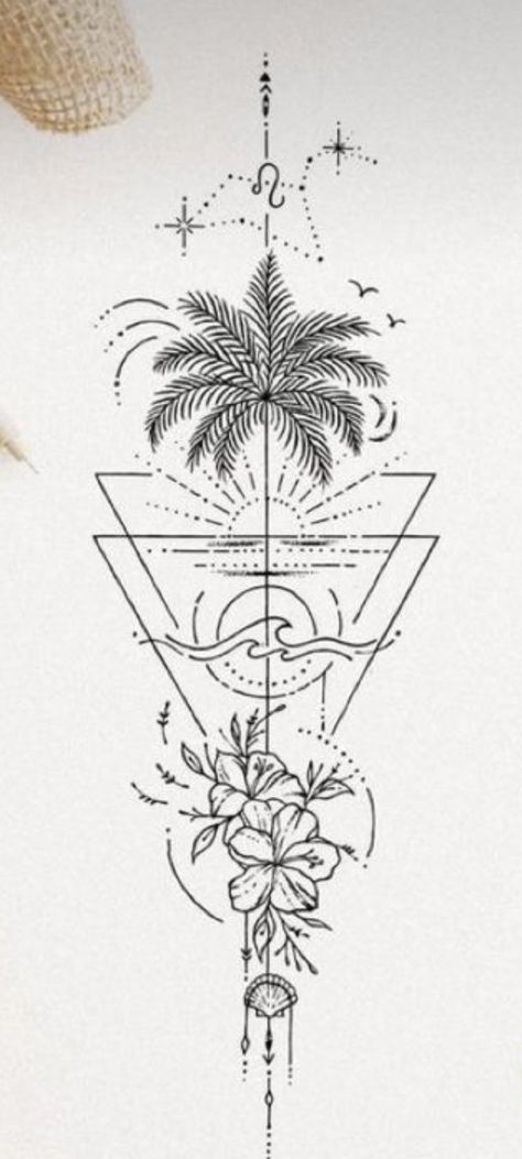 Carribean Tattoo For Women, Tree Thigh Tattoo, Simple Arm Tattoos, Shell Tattoos, Bear Tattoos, Ocean Tattoos, Palm Tree Tattoo, Tattoo Style Drawings, Thigh Tattoos Women