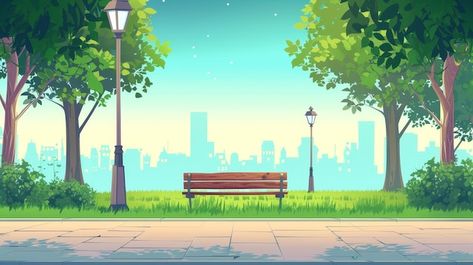 Park Bench Illustration, 2d Background Animation, 2d Animation Background, Ground Illustration, Cartoon Park, Garden Town, Animation Tips, Background Anime, Jungle Art