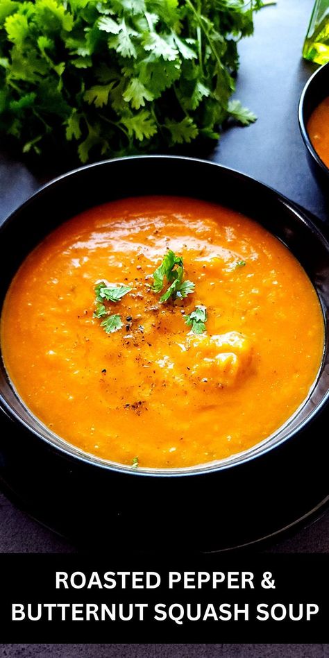 Looking for some healthy fall or winter recipes? Try this roasted butternut squash red pepper soup. This creamy soup is irresistibly delicious and is very easy to make. Red Pepper Soup, Pepper Soup, Healthy Fall, Winter Recipes, Squash Soup, Butternut Squash Soup, Creamy Soup, Roasted Butternut, Roasted Butternut Squash