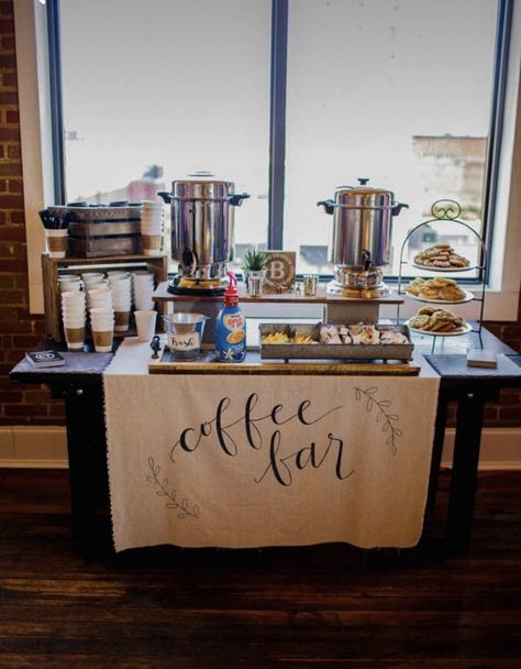 Reception Food Station, Wedding Reception Food Stations, Cookie Bar Wedding, Wedding Food Table, Coffee Bar Wedding, Wedding Food Stations, Buffet Dessert, Autumn Wedding Reception, Donut Bar