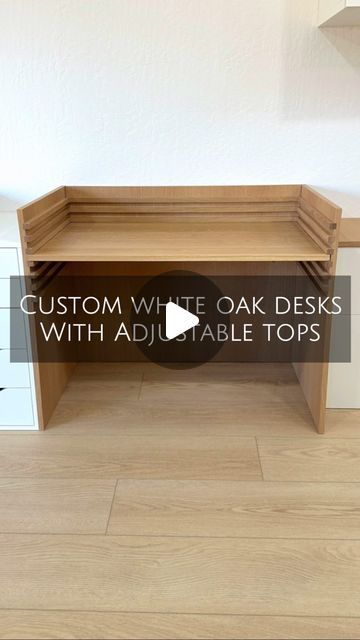 Adjustable Study Table Design, Kids Bedroom With Study Table, Diy Adjustable Desk, Kids Study Table Ideas For Two, Kids Desk Diy, Oak Desks, White Oak Desk, Diy Kids Desk, Toddler Desk