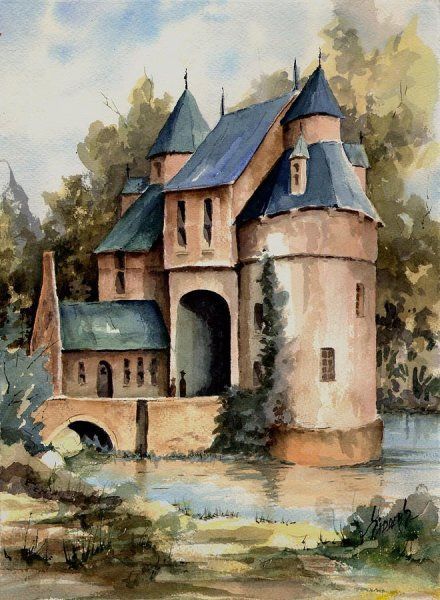 Watercolor House Painting, Castle Painting, Building Painting, Watercolor Architecture, Architecture Drawing Art, Architecture Painting, 수채화 그림, Watercolor Landscape Paintings, Watercolor Images