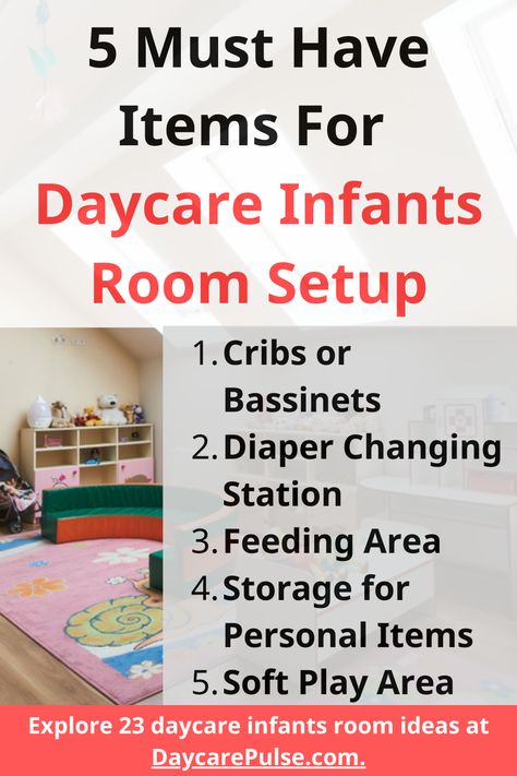 Unlock functional infants' room ideas for optimal daycare spaces from furniture layout to playful decor. Infant Room Ideas At Home, Infants Room Ideas, Living Room Daycare, Daycare Setup Layout, Daycare Infant Room Setup, Daycare Design Layout, Day Care Ideas Decoration, Daycare Schedule Ideas, Small Daycare Room Ideas