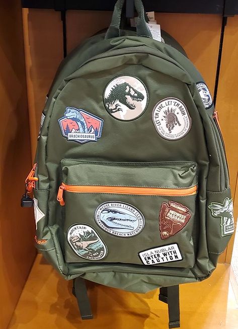 Dinosaur School Supplies, Jurassic Park Backpack, Jurassic Park Outfits, Dinosaur Merch, Olive Green Backpack, Patches Backpack, Dinosaur Stuff, Dinosaur Backpack, Green Backpack