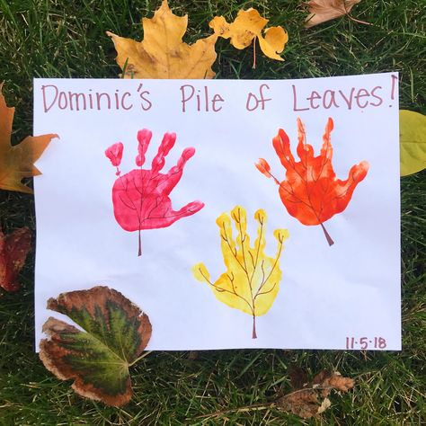 Handprint leaves #fall #infantcrafts Toddler Fall Handprint Crafts, Fall Leaves Art For Toddlers, Infant Fall Art Projects, Fall Preschool Handprint Crafts, Leaves Craft For Infants, Leaves Handprint Craft, Fall Activities For Infants Daycare, Leave Crafts For Preschoolers, Handprint Leaves Preschool