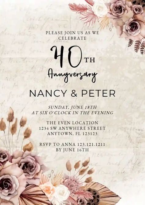 Online Invitation, Anniversary Invitation, Invitation Maker, Rustic Flower, Wedding Anniversary Invitations, Anniversary Invitations, Rustic Flowers, Online Invitations, Free Wedding