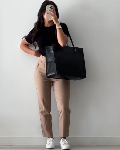 Creased Pants curated on LTK Modeling Clothes, Orientation Outfit, Corporate Girly, Business Casual Jeans, Cute Professional Outfits, Rib Cardigan, Look Zara, Work Outfit Office, Casual Work Outfits Women