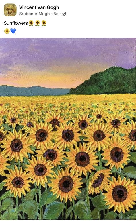 Amita Dand, Yellow Flowers Painting, Field At Sunset, Tuscany Landscape, Country Landscape, Arte Van Gogh, Sky Artwork, Sunflower Field, Impasto Painting