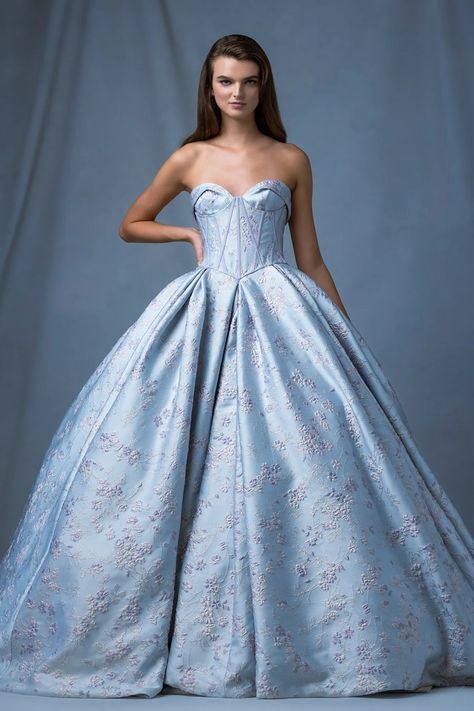 Ines di Santo Corset Ball Gowns, Colored Wedding Gowns, Long Sleeve Ball Gowns, Light Blue Wedding, Embellished Skirt, Strapless Sweetheart Neckline, Blue Wedding Dresses, Wedding Dress Couture, Couture Wedding