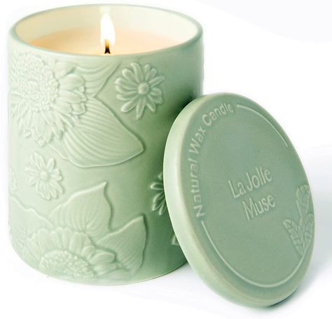 Amazon.com: LA JOLIE MUSE Sandalwood Rose Scented Candle, with Embossed Floral Ceramic Jar, Natural Wax, 12 oz, 70 Hours Long Burning, for Thanksgiving and Christmas Gift : Home & Kitchen Feminine Esthetics, Photoshoot Accessories, Candle For Christmas, Pine Candle, Rose Scented Candle, Burning Candles, Floral Candle, Ceramic Jars, Flower Candle