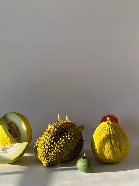 Meet our biggest candles yet - the Casaba Melon candle and the Durian candle (with a lime for scale) 🍈 ! Tropical fruit lovers rejoice!⁠ ⁠ See more online shop-scandles.com Tomato Candle, Egg Candling, Citrus Candle, Fruit Candles, Egg Candle, Lemon Candle, Big Candles, Fancy Packaging, Wholesale Candles