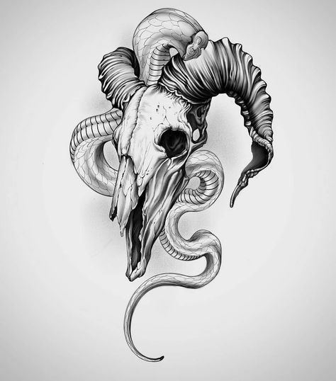 Ram Skull Sketch, Aries Skull, Goat Skull Tattoo, Animal Skull Tattoo, Tattoos Spiritual, Satanic Tattoos, Dove Tattoo Design, Neo Tattoo, Skull With Horns