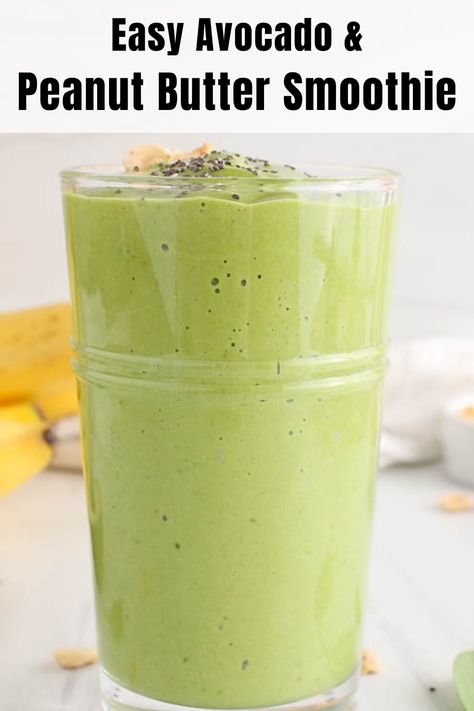 View on a tall glass of a green smoothie. Avocado Peanut Butter, Nut Butter Smoothie, Spinach Avocado Smoothie, Avocado Banana Smoothie, Peanutbutter Smoothie Recipes, Shake Recipes Healthy, Avocado Smoothie Recipe, Spinach Smoothie Recipes, Avocado Juice