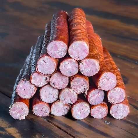 Smoked Venison Snack Sticks | Easy Recipe and Guide Venison Snack Stick Recipe, Venison Snack Sticks, Venison Summer Sausage Recipe, Snack Stick Recipe, Venison Sausage Recipes, Smoked Venison, Homemade Breakfast Sausage Recipe, Summer Sausage Recipes, Pepperoni Sticks