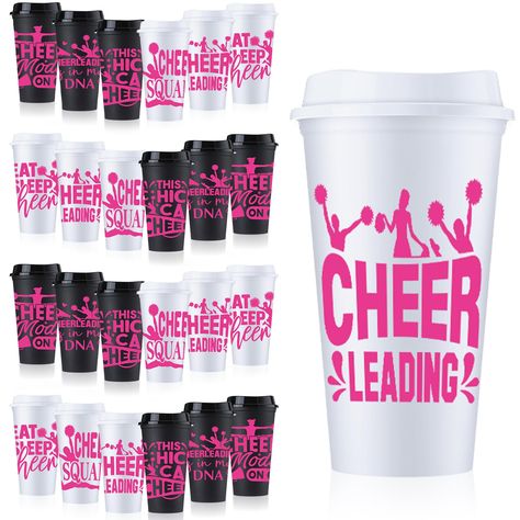 PRICES MAY VARY. Cheering Squad Themed Coffee Cup Set: the cheer squad coffee cup set is a vibrant and versatile addition to sport themed parties or gatherings; This set features 24 reusable plastic cups with lids, adorned with visually stimulating cheer squad themed patterns; These cups are not just a utility but a delightful way of expressing your passion for the sport Ideal Size and Capacity: the reusable plastic coffee cups, with a dimension of approximately 3.5 x 6.3 x 2.3 inches/ 9 x 16 x Cheer Tumbler, Plastic Cups With Lids, Cheerleader Gifts, Plastic Coffee Cups, Reusable Plastic Cups, Travel Coffee Cup, Cheerleading Gifts, Cheer Squad, Cheer Gifts