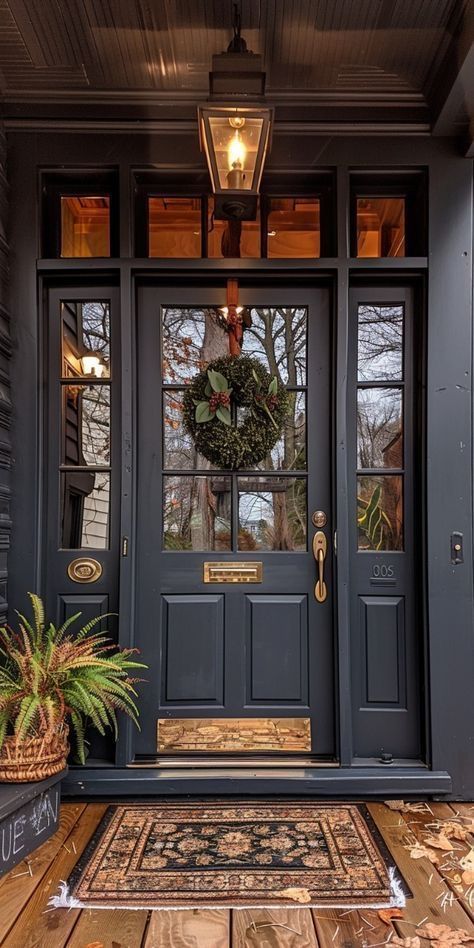 Victorian Front Door, Easter Front Door, Front Porch Lighting, Front Door Sign, Porch Lighting, Travel Fashion, Door Sign, Lighting Ideas, Curb Appeal