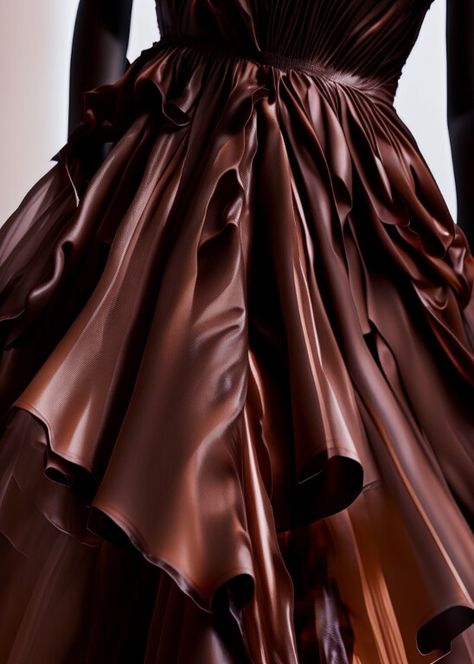 In the Spotlight: The Allure of Silk Organza and Chocolate Couture, on ArtStation at https://www.artstation.com/artwork/obqNN4 Ruffle Texture, Fashion Display, Fashion Displays, Chocolate Fashion, Couture Details, In The Spotlight, Silk Organza, High End Fashion, How I Feel