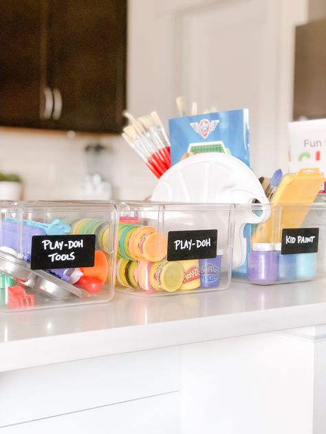 How to Organize a Craft Station For Kids Like a Pro - Organized With Kids Play Doh Organization Storage, Craft Station For Kids, Play Dough Storage, Arts And Crafts Station, Crafts Station, Kids Crafts Organization, Play Doh Tools, Arts And Crafts Storage, Craft Station