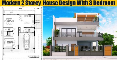 Modern 2 Storey  House Design With 3 Bedroom - Engineering Discoveries Modern 2 Storey House Design, Modern House Design 2 Storey, House Design With 3 Bedrooms, House With Roof Deck, House Design 2 Storey, House With Roof, House Design With Plan, Large House Plans, Plan 2023