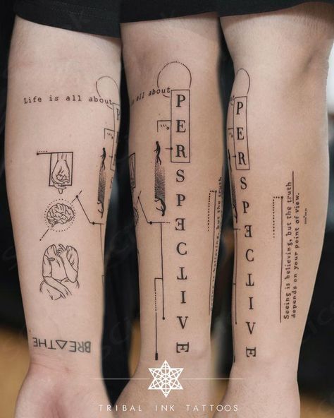 Arm tattoo ideas Tattoos About Control, Tattoos About Perspective, Concept Tattoo Design Arm, Perspective Tattoo Ideas, Perspective Tattoo Design, Conceptual Tattoo Ideas, Concept Design Tattoo, Concept Tattoo Ideas, Tatuaje Ekg