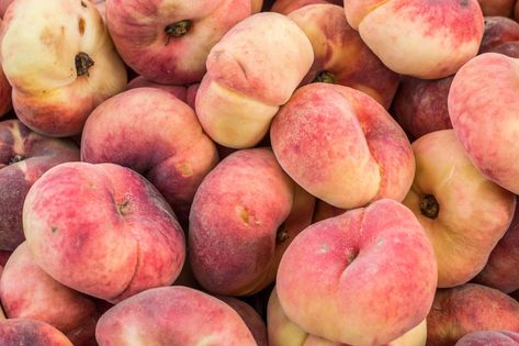 4 Types of Peaches to Know This Summer Types Of Peaches, Flat Peach, Flat Peaches, Donut Peach, The Odd Ones Out, Peach Art, Canned Peaches, Beautiful Fruits, Peach Trees