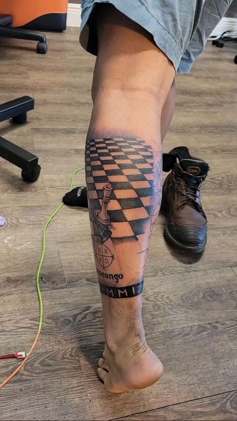 Chess Tattoo Ideas, Ankle Tattoo Men, Chess Tattoo, Calf Tattoo Men, Card Tattoo Designs, Gangsta Tattoos, Band Tattoo Designs, Forarm Tattoos, Clever Tattoos