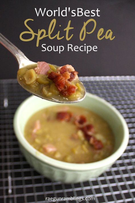 It's a keeper I have tried so many split pea soup recipes and this one is hands down the best. Great very simple but very delicious recipe. Freezes well too. Split Pea Soup Recipes, Pea Soup Recipes, Easy Split Pea Soup, Bacon Soup Recipes, Yellow Split Pea Soup, Ham Soup Recipes, Pea Soup Recipe, Split Pea Soup Recipe, Pea And Ham Soup