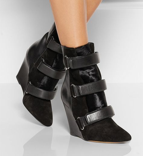 Isabel Marant Scarlet Wedge Bootie <3 Hair Wedge, Isabel Marant Boots, Marant Shoes, Isabel Marant Shoes, Pointy Toe Shoes, Outfit Black, High Heel Boots Ankle, Buckle Boots, Womens Wedges